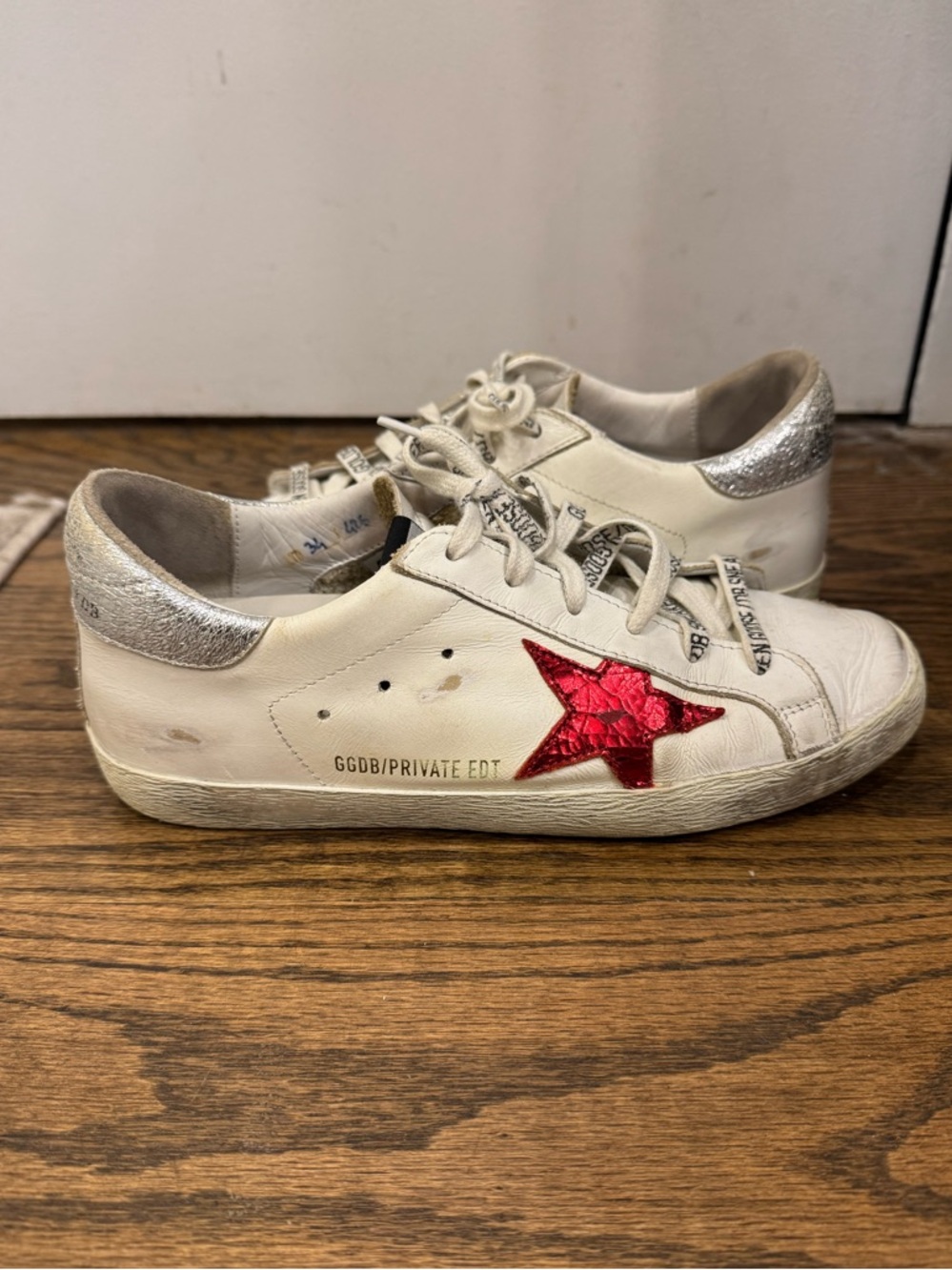 Golden Goose White Sneakers with Red Star and Silver Heel